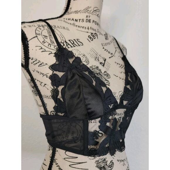 Victorias Secret Corset Bralette Top XS Black Sexy Lace V Neck Boning Black NEW - Picture 1 of 10